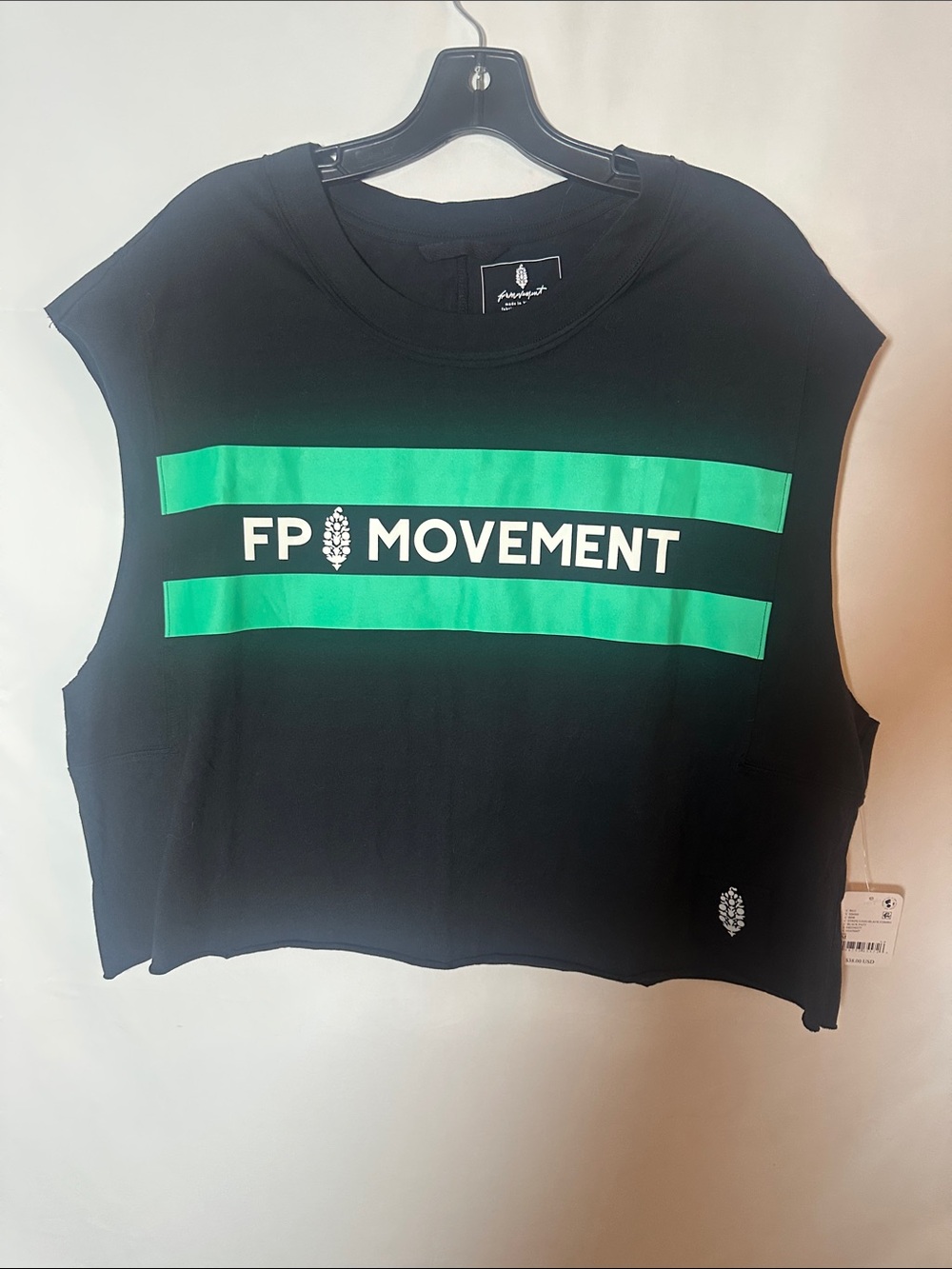 FP Movement Black Crop Tank with Bright Green Stripes